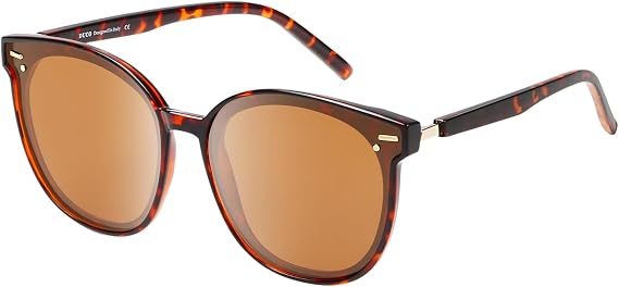 DUCO Retro Round Polarized Sunglasses for Women Men Oversized Vintage Shades W017 (L Size Tortoise Brown Frame Brown Lens)