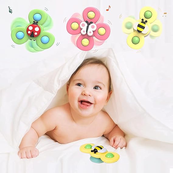 Suction Cup Spinner Toy Suction Spinner Toys for Toddlers Learning Toys for 2-4 Year Old First Birthday Gift Sensory Toys for 1-3 Year Old Baby [3pcs]