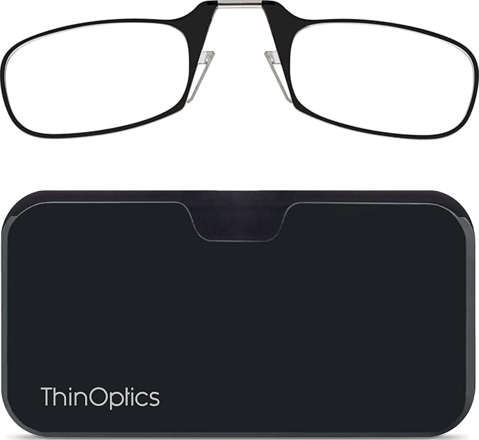 ThinOptics unisex adult Universal Pod Case + Reading Glasses, Black Frames, Black Case, 2.5 x US