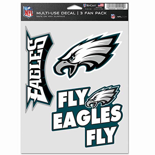 NFL Philadelphia Eagles Decal Multi Use Fan 3 Pack, Team Colors, One Size