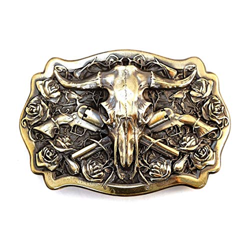American Bison Buffalo Skull, Longhorn Cattle Buffalo Bison Skull Tribal Native American Cowboy Western men solid brass trophy belt buckle