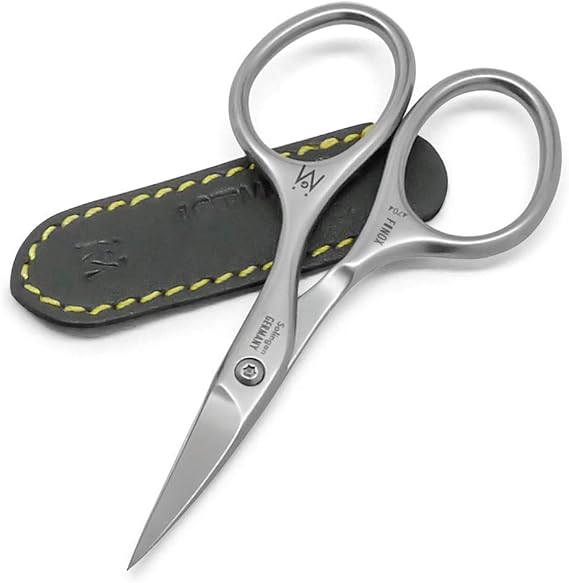 GERMANIKURE Curved Nail Scissors, Made in Solingen Germany, Leather Case | Precision Grooming for Facial Hair, Made in Solingen, FINOX German Steel, Comfortable Control, Ideal Gift for Him
