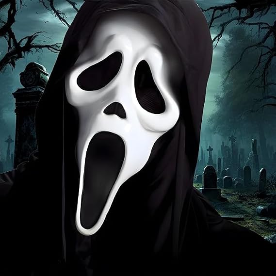 Vergissm Halloween Scream Mask Scary Latex Mask Ghostface Mask Full Head Skull Scream Design Ghost Masque for Horror Cosplay Costume Props Movie Inspired Horror Mask for Party Decoration