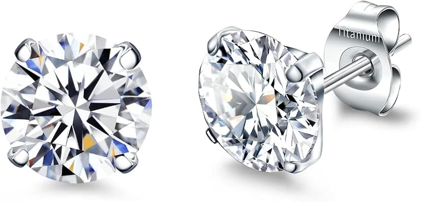 VOJO G23 Titanium Cubic Zirconia Earrings Studs for Sensitive Ears Hypoallergenic Birthstone Diamond Tiny Stud Earrings for Women