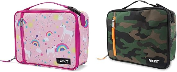 PackIt Freezable Classic Lunch Box, Unicorn Sky Pink & Freezable Classic Lunch Box, Camo