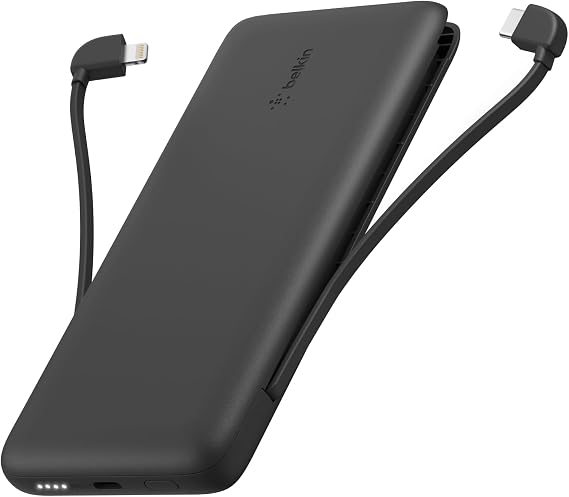 Belkin 10K 23W Portable Charger Power Bank, Integrated USB C and LTG Cables