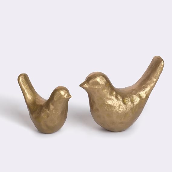 Elegant Cast Iron Bird Statue with Vintage Brass Coating Gold Bird Figurine for Home Desk, Living Room, Bedroom, Office Charming Decorative Ornament