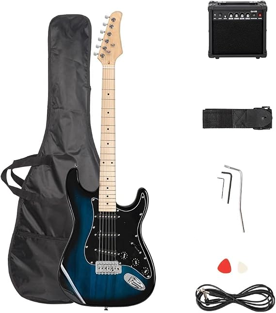 Trayoz Full-Size Electric Guitar Kit with 20Watt Amp, Blue