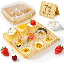 77L 72 Eggs Clear Deviled Egg Tray with Lid Gold Plastic Party Serving Tray with Greaseproof Paper for Deviled Eggs, Sushi & Desserts