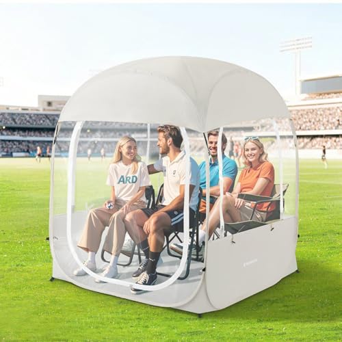 Raynesys Sports Tent for 1-4 Person, Instant Weather Proof Clear View Bubble Tent, Portable & Foldable Pop Up Tents Shelter with Carry Bag for Watching Sports Events, Camping, Fishing, Beige