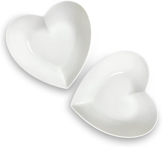 Big Heart Shaped Bowls 2pcs Porcelain White Heart-shaped Dish for Desserts/Salad/Fruit/Pasta or Romantic Dinner, 9 Inch