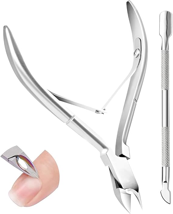 Cuticle Remover Tool Set with Cuticle Cutter and Cuticle Pusher, Stainless Steel Professional Cuticle Nipper and Pusher Nail Care Tools for Salon and Level Mani-Pedi at Home - (Silver)