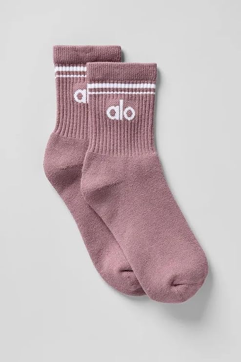Half-Crew Throwback Unisex Sock in Smoky Quartz/White by Alo Yoga