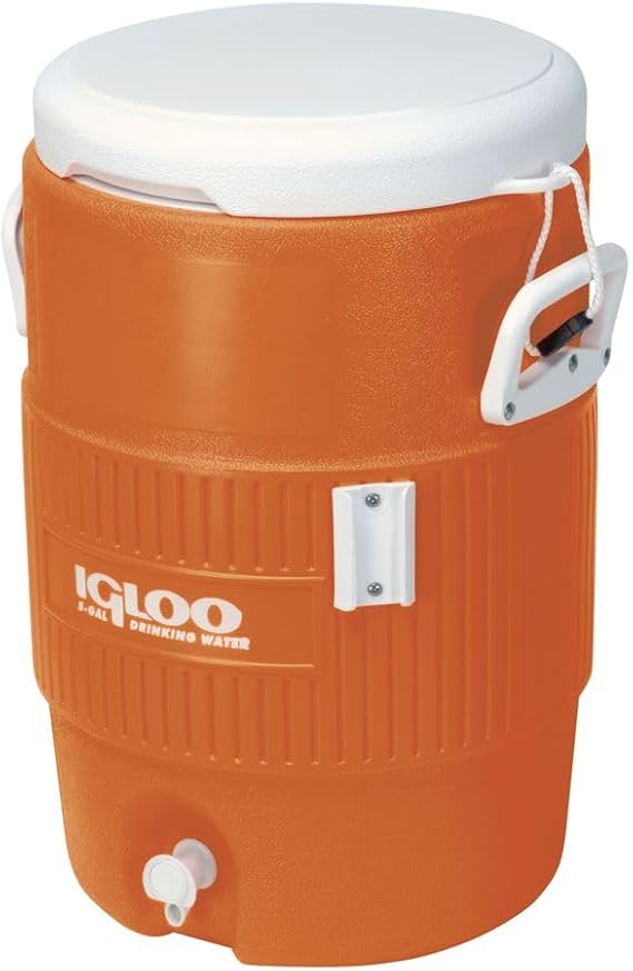 Beverage Jug, Orange With White Seat-Top Lid & Handles, 5-Gallons