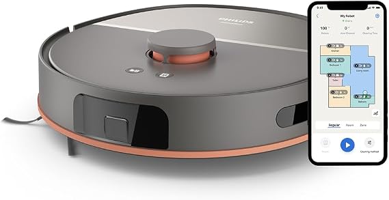Philips HomeRun 5000 Islak ve Kuru Robot Süpürge – Çift Döner Mop, 10.000 Pa Emiş Gücü, Saç Dolanmayan Fırça, Uygulama Kontrollü, Halı Modu (XU5000/10)