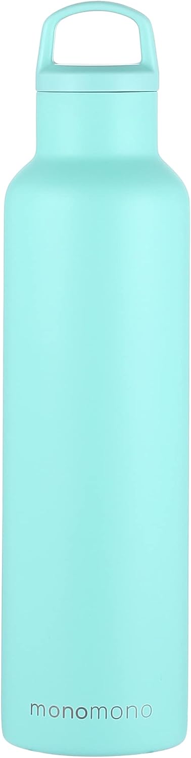 monomono 24oz Double Insulated Water Bottle With Handle Lid, Stainless Steel Gym & Sports Water Bottle for Men, Women & Kids, Hot and Cold, Leakproof, Toxic Free & BPA Free Water Bottle, Pastel Green