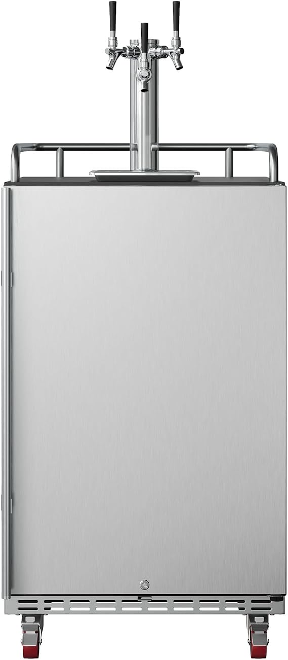 EdgeStar KC7000SSTRIP Full Size Triple Tap Tower Cooled Built-In Kegerator - Black and Stainless Steel