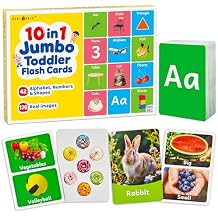 rokt&razo 96 Jumbo Toddler Flash Cards, 10 Topics, 176 Real Images | Alphabet, Numbers, Colors, Shapes & Daily Objects, Fruits - Learning Activities for Ages 1-3, Preschool Educational Tool