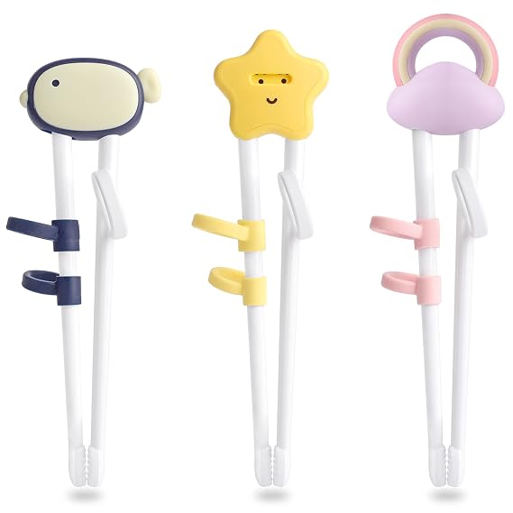 3 Pairs Training chopsticks for Toddler and beginners | Cute Chopstick Set with Attachable Learning Chopsticks Helper Kids Reusable Chopsticks