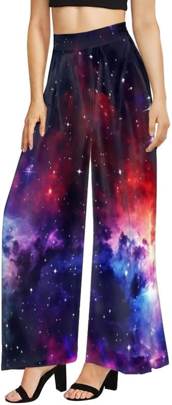 Tiger Stripes Women's Wide Leg Pants Colorful Dices Beach Palazzo Baggy Pants Starry Night Lounge Pant Trousers