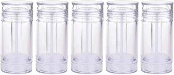 5 Packs Plastic Deodorant Containers,1 Oz /30ml Empty Clear Cylinder (Bottom Refilling & Twist Up) Refillable Deodorant Tube Bottles Stick Container for Lip balm,Lipstick