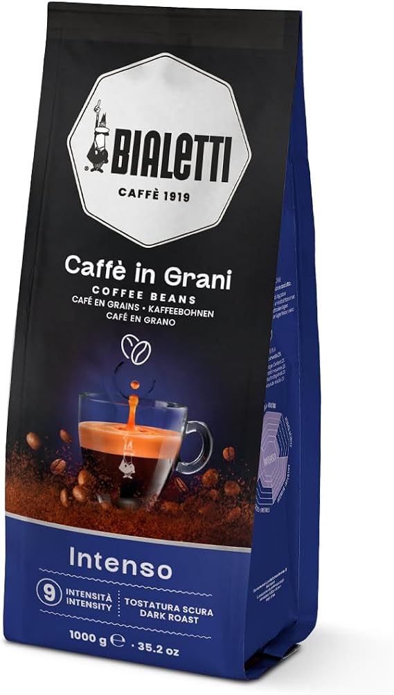 Bialetti Whole Coffee Beans, Italian Espresso Roast Coffee, Compatible with Bean to Cup & Espresso Machines – Rich Intenso flavour, Ideal for Coffee Lovers (1000g, Intenso)