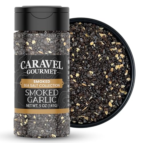Smoked Garlic Salt Infused with Dried Garlic Alderwood Smoked Salt with Smoky Flavor for Rubs and Marinades 5 oz Shaker by Caravel Gourmet