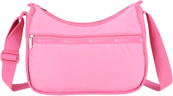 LeSportsac Fuchsia Classic Hobo Crossbody Bag + Cosmetic Bag, Style 7520/Color E853, Tropical Tonal Pink Lemonade/Pink Raspberry, New Environmentally Conscious Recycled Collection, Subtle Sheen