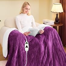 greenoak Heated Blanket Electric Twin 62"X84", Heating Blanket with 10 Heat Levels 1/2/4/6/8 Hours Auto-Off, Soft Flannel Sherpa Warm Heater Christmas Blanket,Taro Purple