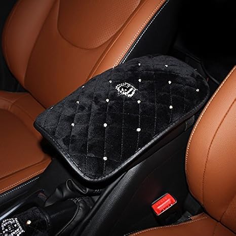 eing Car Armrest Cover Center Console Mat Pad Plush Bling Crytal Crown Seat Protector (13 x 9 inch,Black)