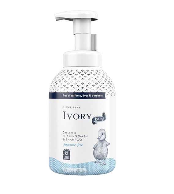Ivory Baby Foam Unisex Baby Wash & Shampoo, Fragrance-Free, for Baby's Sensitive Skin, 16.9 oz