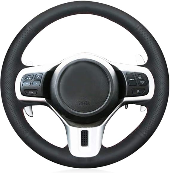Black Genuine Leather Steering Wheel Cover for Mitsubishi Lancer Ralliart 2009 2010 2011 2012 2013 2014 2015 / Mitsubishi Lancer Evolution 2008 2009 2010 2011 2012 2013 2014 2015 / Lancer Accessories