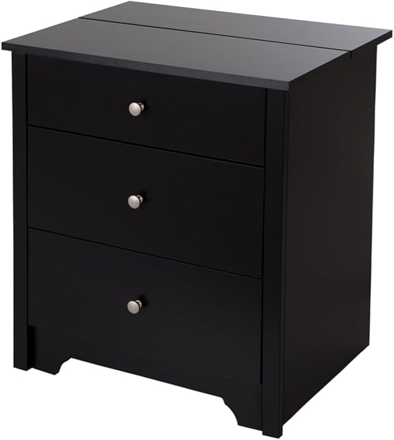 South Shore Vito Nightstand Charging Station, Pure Black, 19.25 x 24.5 x 27.5in