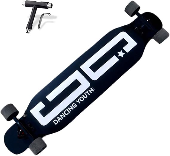 Longboard Cruiser Dancing Drop Through Freeride Skate Double Kick Deck Complete Board 10722.5 cm with T-Tool High-Speed ABEC-7 Bearings 7 Layers of Maple for Youths Adults Kids Beginners (A)