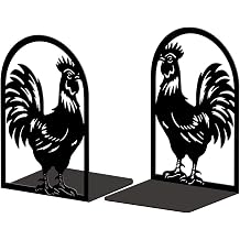 Peacoblue Metal Bookend Stopper Holder Stand for Shelves Decorative, 13.5x11x20 Modern Creative Heavy Duty Study Book End for Desk Shelf, 1 Pair (Rooster)