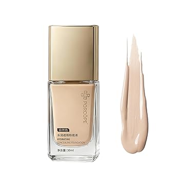 PORCOPE Full Coverage Liquid Foundation & Concealer Hybrid Anti-Aging Hydrating Makeup with Cica & Licorice for Mature Skin Pore Blurring, 24H Long-Wear, Non-Cakey, Preservative-Free 1pack