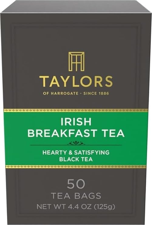 Taylors of Harrogate Irish Breakfast Black Tea Bags, 50ct (Pack of 1) | Rich, Bright & Malty, Caffeinated Pillow Bags to Enjoy Hot or Iced. Full-bodied Taste, Best Enjoyed with Milk. Pack of 1.