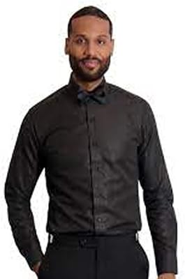 Mens Black Embossed Paisley Laydown Collar Dress Shirt by IKE Behar - 15-15.5 x 35