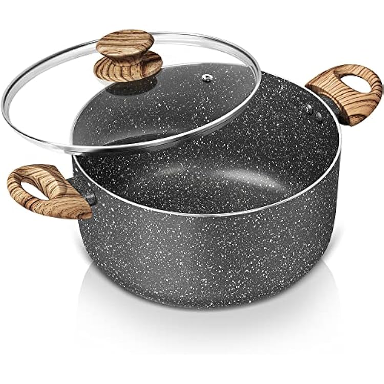 MICHELANGELO 5 Quart Stock Pot with Lid, Nonstick Soup Pot for Cooking, Non Stick Stockpot with Ergonomic Handle, Induction Compatible, Grey Granite