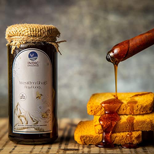 Indic Organics Western Ghats Raw Wild Forest Honey | Wild-Flower, Unprocessed, Unheated & Unpasteurized | NMR Tested by IISc Bangalore | Indian Origin 650 Gm