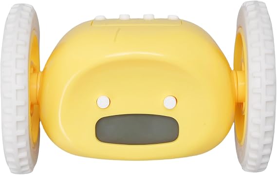 Kikumi Extra Loud Alarm Clock with Wheels Easy to Set Cute Vibrating Digital Alarm Clock for Heavy Sleepers