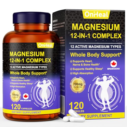 Magnesium Supplement 700mg - 12-in-1 Complex | Glycinate | Citrate | Malate | Taurate | Oxide Magnesium and More - Relieves Muscle and Heart Stress Supports Bone Health, 120 Capsules