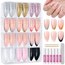 TsMADDTs French Tip Press On Nails Almond, 12 Colors 288 pcs Short Fake Nails Kit for Women with File and Cuticle Pushers