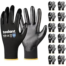 toolant Work Gloves for Men-12 Pairs, Nitrile Coated Work Gloves with Grip, Touch Screen Gloves for Warehouse, Mechanic, Construction, Gardening, Woodworking, Oil Resistant Gloves (Black, Small)