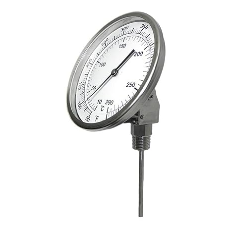 PIC Gauges B2B6-MM SS Case Bimetal Thermometer, 316 SS Stem, Back Angle Connection, 2" Dial, 6" Stem Length, 50/300 F & 10/149 C Temperature Range