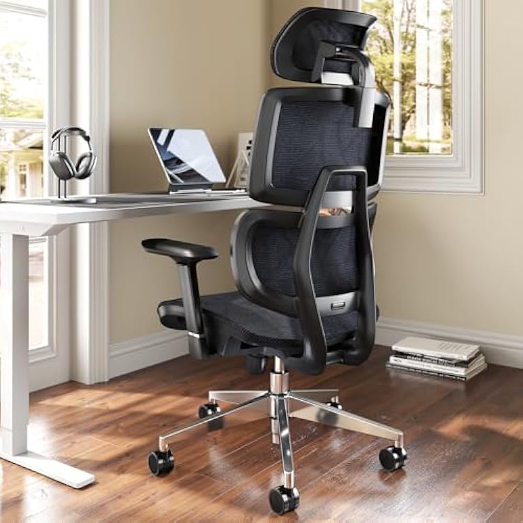 Office Chair Ergonomic Desk Chair, All-Mesh High Back Home Office Chair Lumbar Support, Reclining Gaming Chair Adjustable Armrests Headrest, Big and Tall Swivel Computer Chair 330LBS Black
