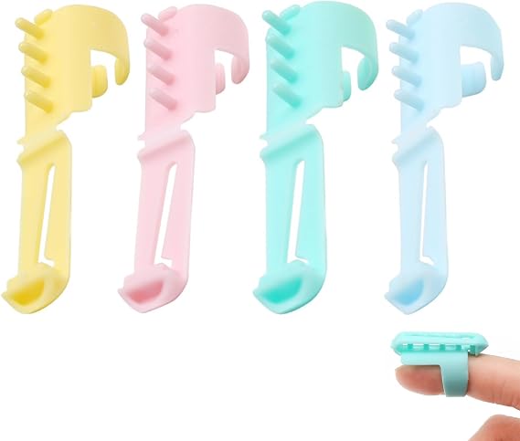 4 Pcs Yarn Guide Finger Holders for Knitting Crochet | 4 pack flexible plastic yarn guide finger holders, for multi color knitting crochet yarn tension control craft accessory