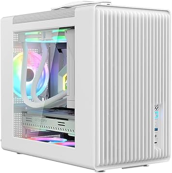 b-Pellucid Mini White Gaming MicroATX Case with USB C. Support up to 6 x 120mm fans for Extreme Cooling with Tempered Glass side window. Carrying Handle for Portability to any BYOC Lanparty.
