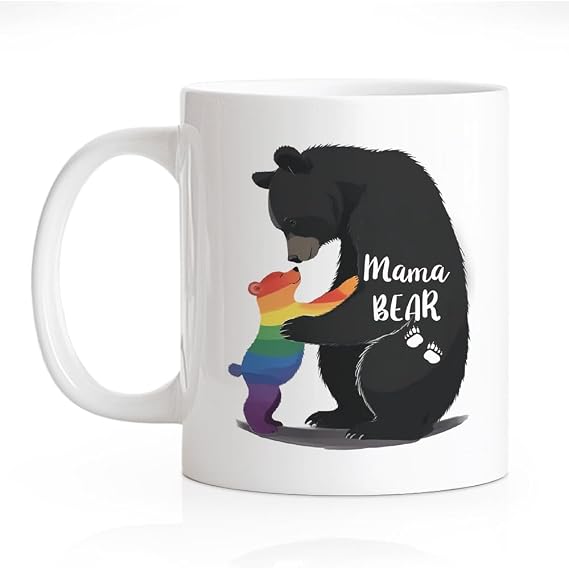 RZHV Mama Bear 11 Oz Novelty Mug, Funny Family Ceramic Mug, Vintage Rainbow Mama Bear Hug Love Support, LGBTQ Pride Gifts for Mom Mother, Mother's Day Gifts for Mom from Son Daughter