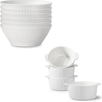 Large Soup Bowls 30 oz Set of 6 - White Serving Bowls,Soup Bowls with Handles - Large Serving Soup Bowl Set